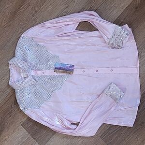 Vintage Panhandle Slim Western Blouse Pink Sequin Western Pearl Snap Shirt